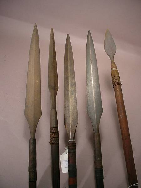 Appraisal: A lot of five Moro spears budiaksouthern Philippines late th