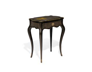 Appraisal: A TH CENTURY LOUIS XV STYLE EBONIZED AND PARQUETRY POUDREUSE