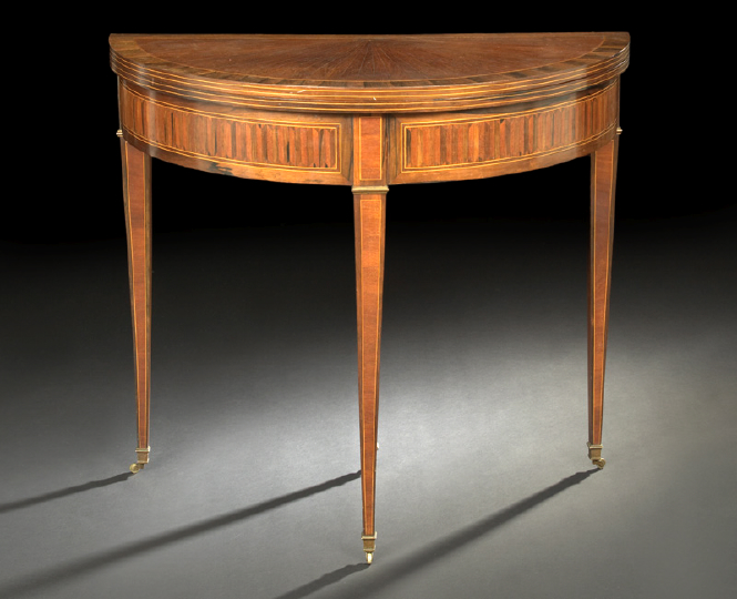 Appraisal: George III-Style Mahogany and Rosewood Games Table ca the demi-lune