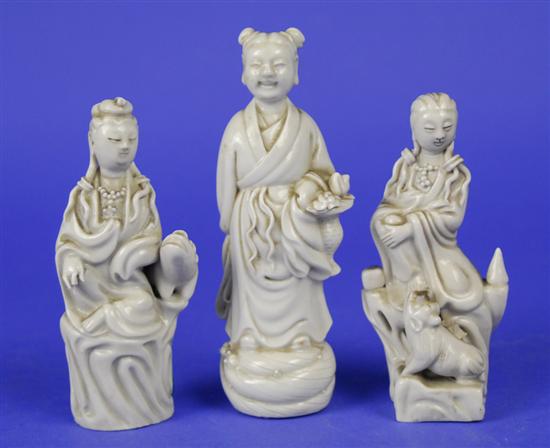 Appraisal: THREE BLANC DE CHINE FIGURES OF GODDESSES height of tallest