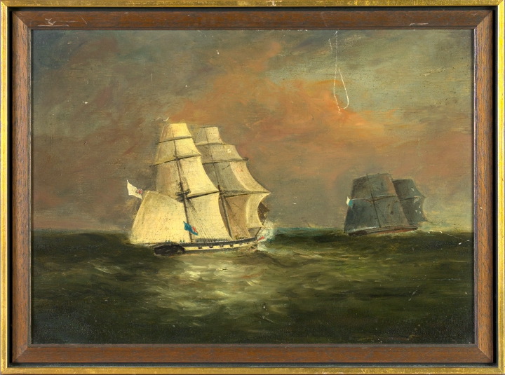 Appraisal: British School th Century Ships on a Twilight Sea oil