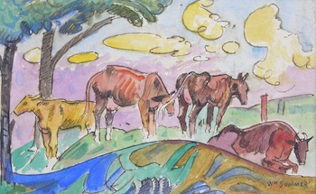 Appraisal: William Sommer American - Cows in a Field Watercolor and