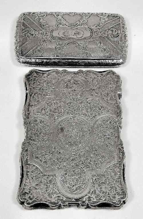 Appraisal: A Victorian silver rectangular card case of shaped outline engraved