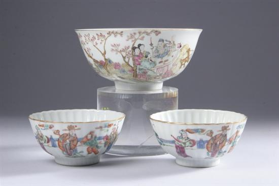 Appraisal: THREE FAMILLE ROSE PORCELAIN BOWLS Two late th century one