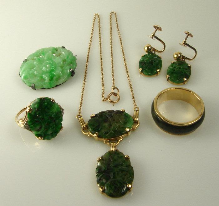 Appraisal: Lot K YG jade jewelry including pendant necklace pr screwback