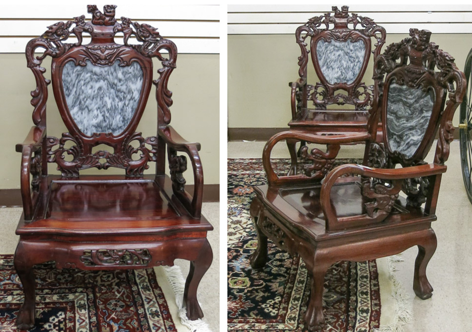 Appraisal: A PAIR OF CARVED ROSEWOOD ARMCHAIRS Chinese export th century