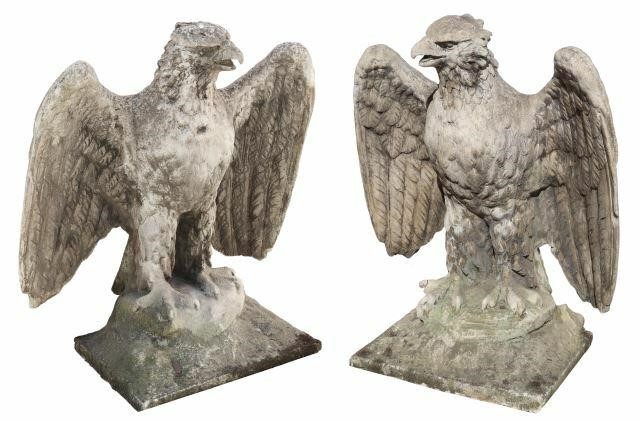 Appraisal: pair Large cast stone garden statuary eagles mid th c