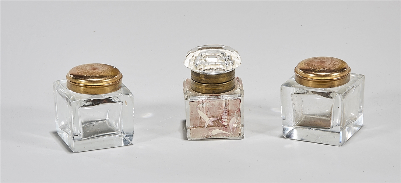 Appraisal: Group of three glass inkwells two with copper covers one