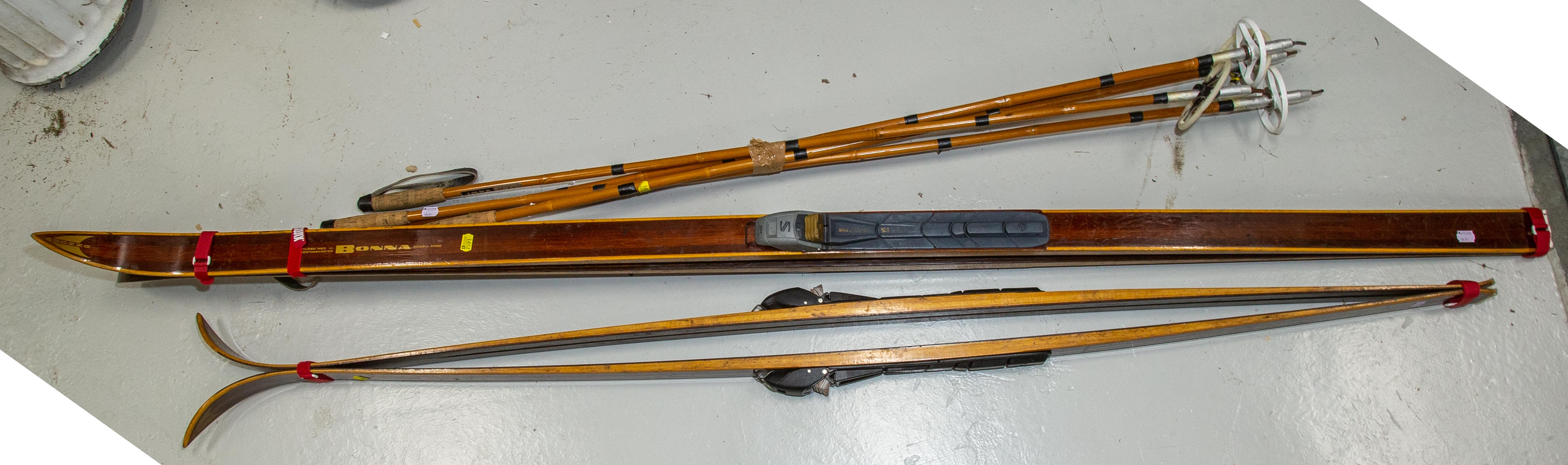 Appraisal: TWO PAIRS OF BONNA MODEL CROSS COUNTRY SKIS With Jofa