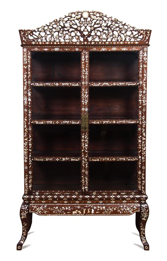 Appraisal: Sale Lot A Chinese Mother-of-Pearl Inlaid Rosewood Vitrine Cabinet late