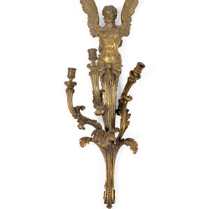 Appraisal: An Empire Gilt Bronze Three-Light Wall Sconce th Century Height