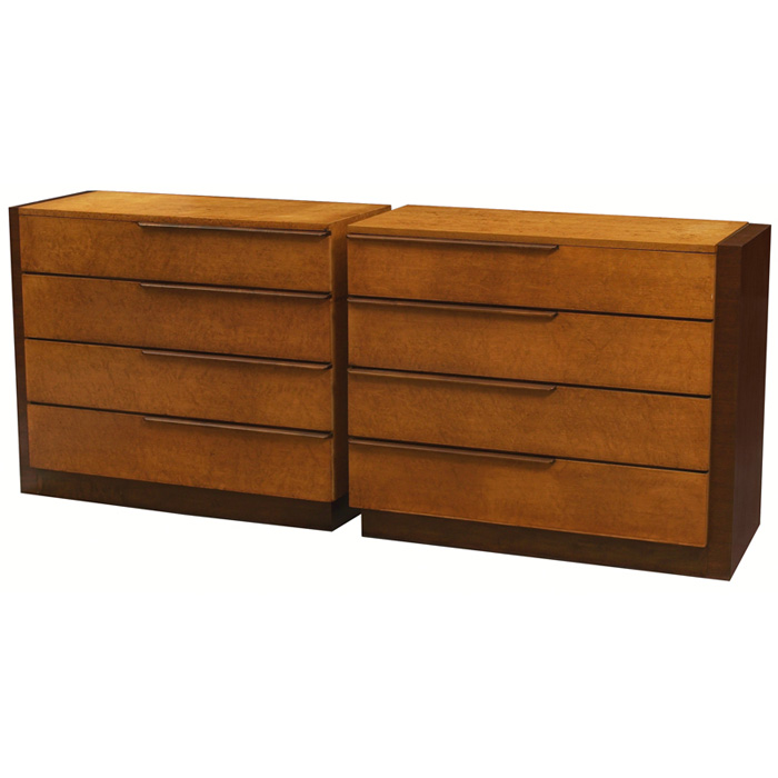 Appraisal: Gilbert Rohde cabinets pair Herman Miller s natural burled and