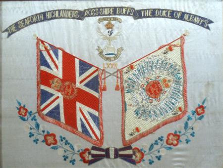 Appraisal: A Seaforth Highlander's embroidered panel circa decorated with the battle