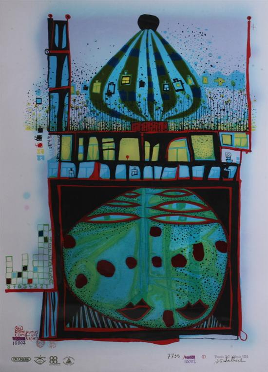 Appraisal: FRIEDENSREICH HUNDERTWASSER Austrian - NIGHTS HOMO HUMUS COME VA signed