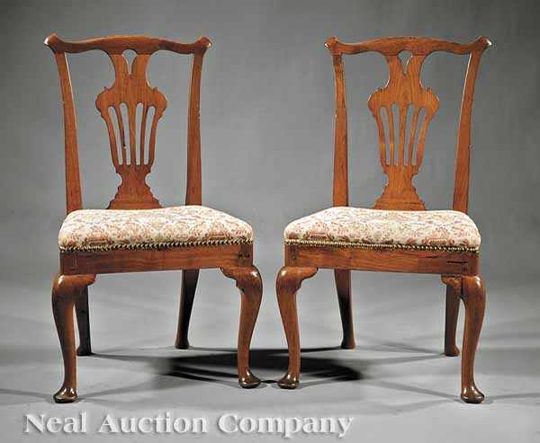 Appraisal: A Pair of Georgian Mahogany Side Chairs th c pierced