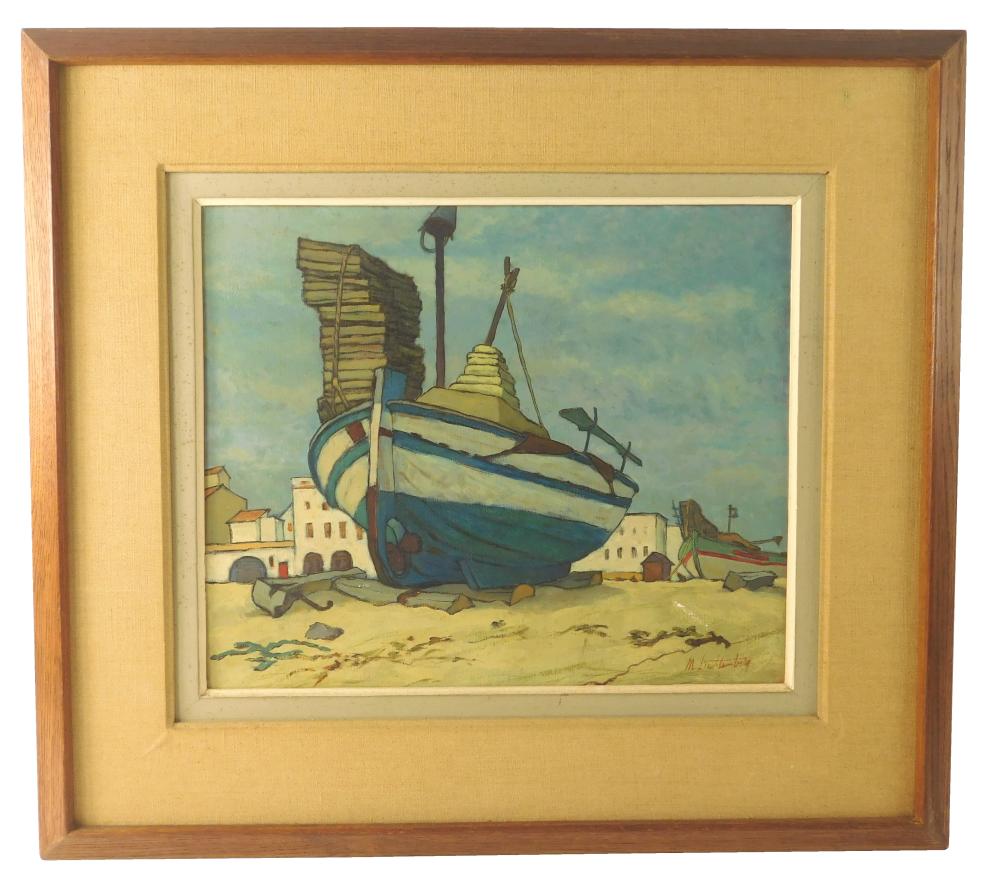 Appraisal: Manes Lichtenberg American b Dinghy oil on canvas depicts blue