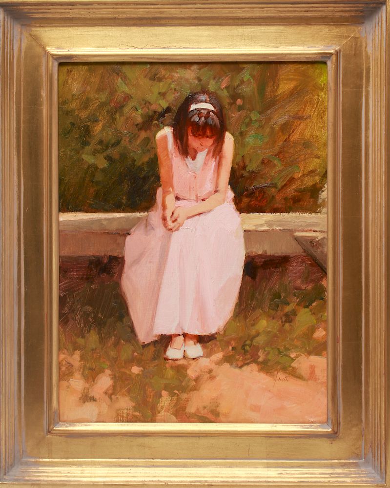 Appraisal: Illegibly Signed Young Girl Seated Oil on Canvas Illegibly signed