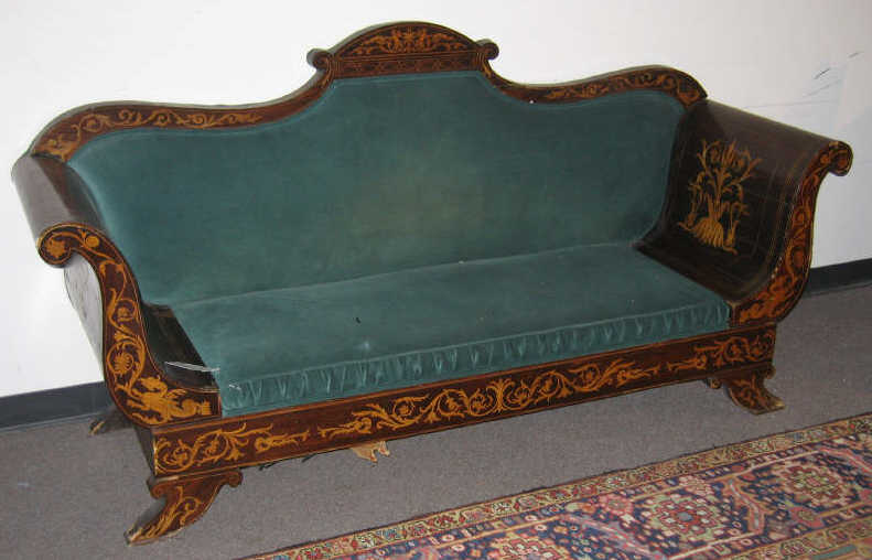 Appraisal: CONTINENTAL TH CENTURY ROSEWOOD INLAID SETTEE Shaped top rail with