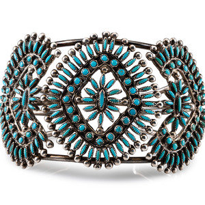 Appraisal: Zuni Silver and Petit Point Turquoise Cluster Cuff Bracelet mid