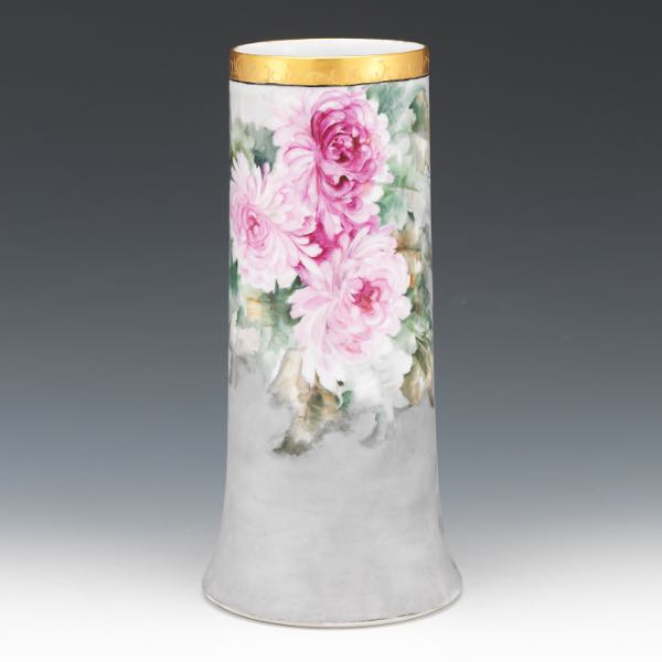 Appraisal: Limoges Porcelain Floral Vase x A cylindrical vase with flared