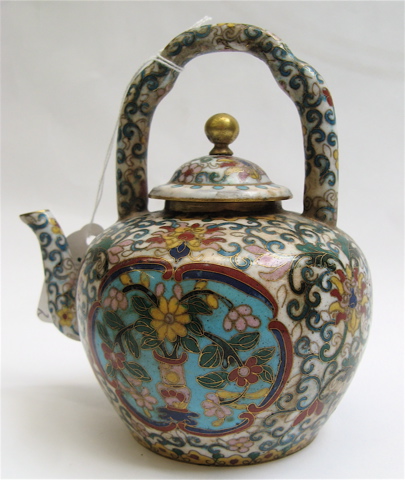 Appraisal: CHINESE CLOISONNE TEAPOT GERMAN PORCELAIN BOWL the individual size teapot