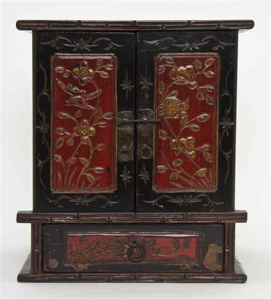 Appraisal: A Chinese Lacquered Table Cabinet having two panel doors opening