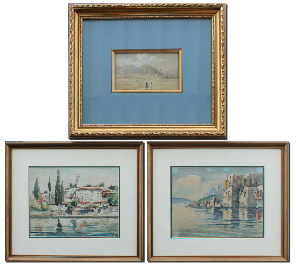 Appraisal: THREE PIECE ILLEGIBLY SIGNED PAINTING LOT BY THREE SEPARATE ARTISTS