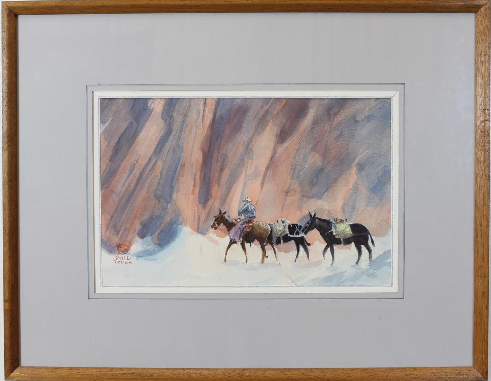 Appraisal: PHIL TYLER Oregon - watercolor on paper man on horseback