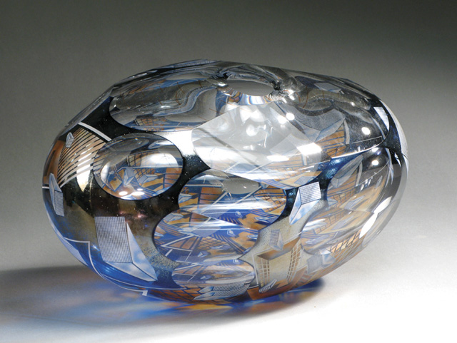 Appraisal: A DAVID SCHWARZ GLASS SPHERE SCULPTURE ovoid form having enameled