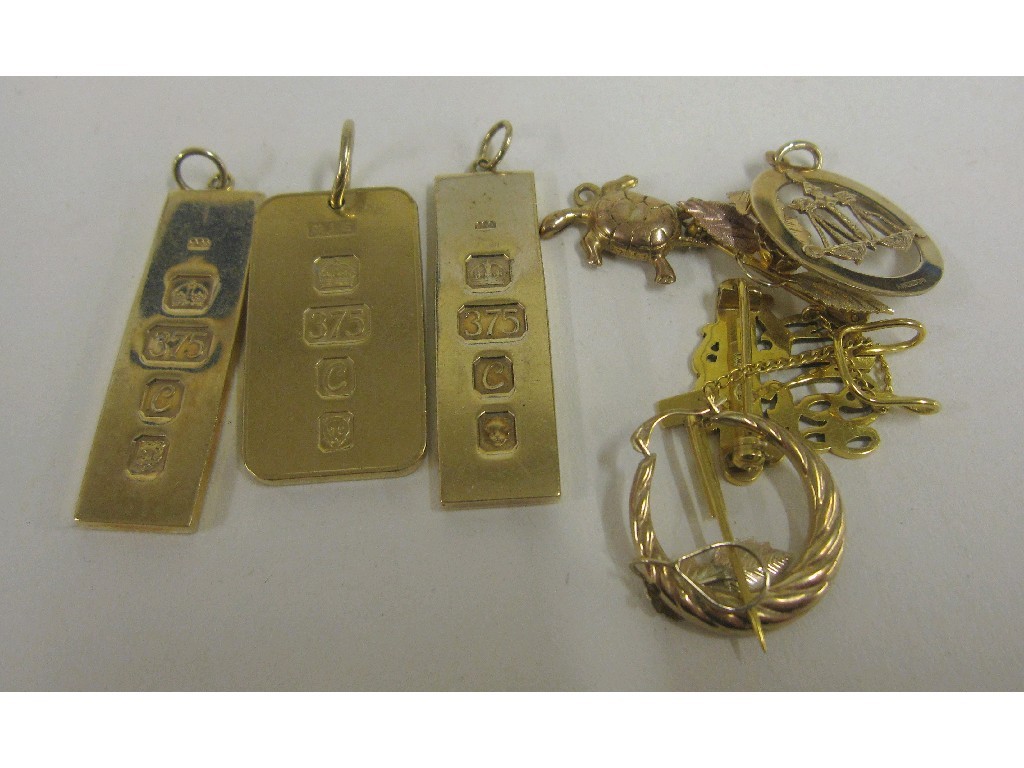 Appraisal: Lot of ct gold ingots brooch earrings etc Approx gms