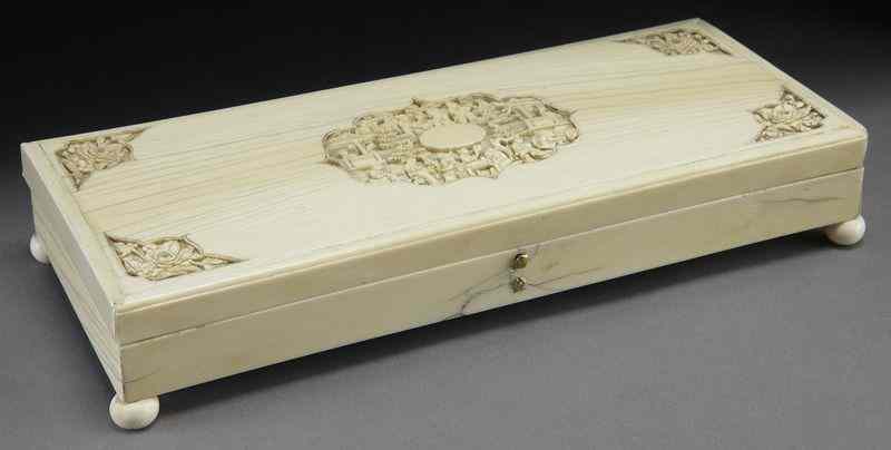 Appraisal: Chinese Qing Canton carved ivory box International buyers should note