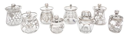 Appraisal: Sale Lot A Collection of Eight Silver Overlay Covered Jars