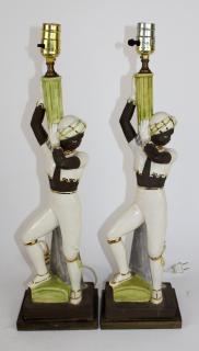 Appraisal: Pair of vintage chalkware Moorish dancer lamps Pair of vintage