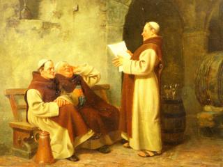 Appraisal: August Kraus German - Oil on Wood Panel Monks in