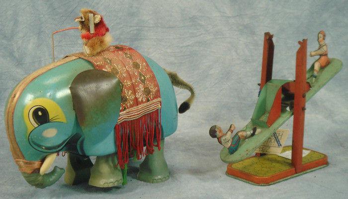 Appraisal: Two Tin Toys Tin Battery operated vintage Elephant x inches