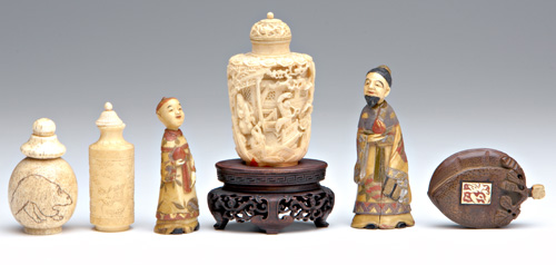 Appraisal: CHINESE SNUFF BOTTLES Six bottles all th C except figural