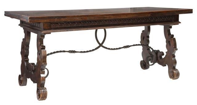 Appraisal: Spanish Baroque style walnut draw-leaf table early th c rectangular