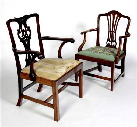 Appraisal: A Georgian mahogany arm chair the acanthus carved serpentine top-rail