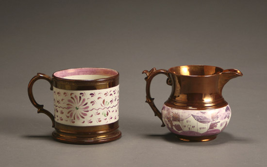 Appraisal: English Copper and Pink Lustre Decorated Large Mug and Pitcher