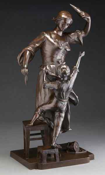 Appraisal: Antide Pechine bronze sculpture of a womanand child with dark