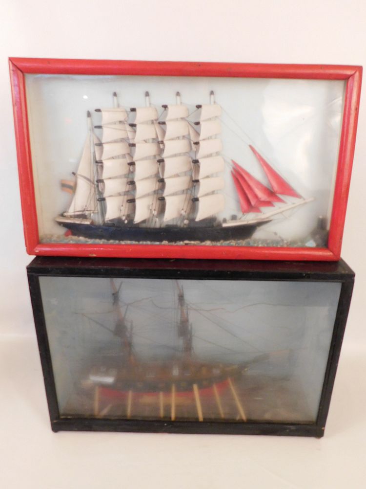 Appraisal: SHADOW BOX SHIP MODELS Lot old shadow box ship models