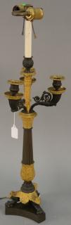 Appraisal: Bronze and gilt bronze candelabra lamp th century total ht