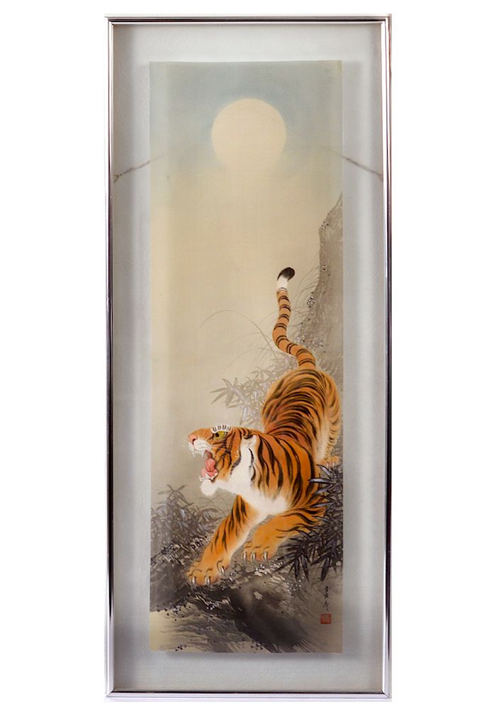 Appraisal: Chinese Hand Painted Tiger on Silk Chinese tiger painting on