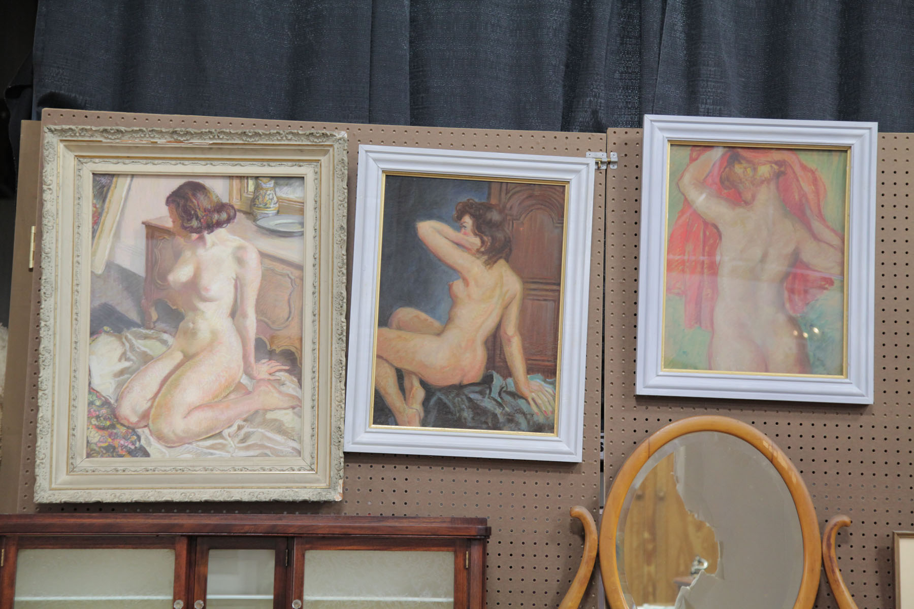 Appraisal: THREE SIGNED AND FRAMED NUDES American first half of th