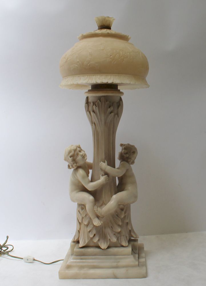 Appraisal: Antique Alabaster Figural Table Lamp A good size and nice