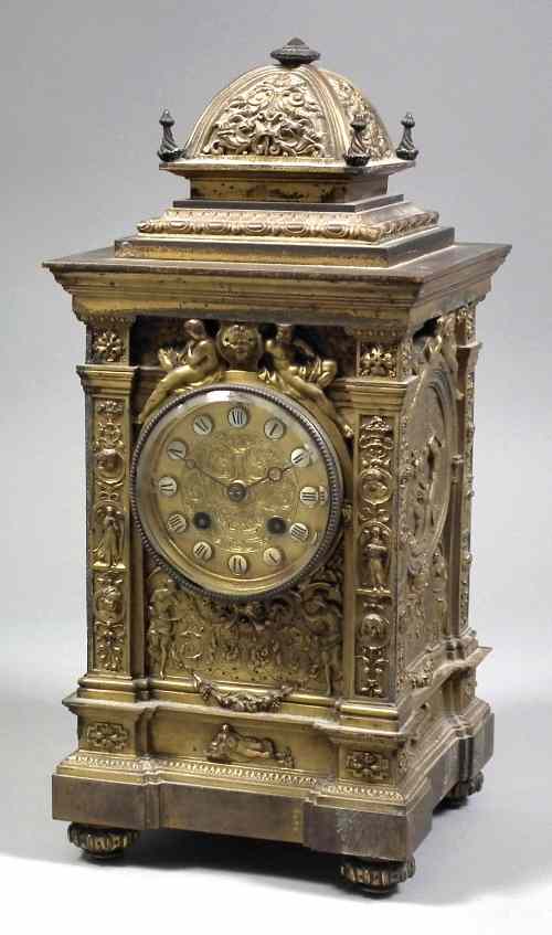 Appraisal: A th Century French gilt brass cased mantel clock the