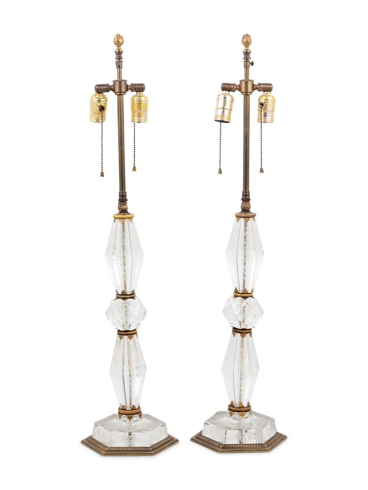 Appraisal: A Pair of Venetian Style Etched Glass Table Lamps A