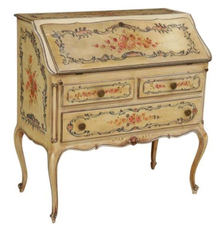 Appraisal: Louis XV style paint decorated slant front desk early th