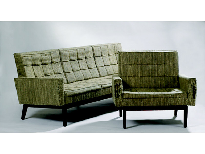 Appraisal: KNOLL FURNITURE Two-piece upholstered furniture raised on wood frame sofa