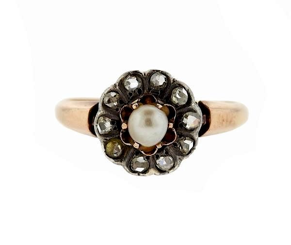 Appraisal: Antique K Gold Diamond Pearl Ring METAL K Gold GEMSTONES